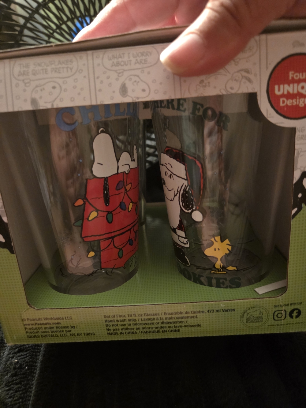 Peanuts Snoopy & Woodstock Holiday Glass Tumbler Set - Gray and Red